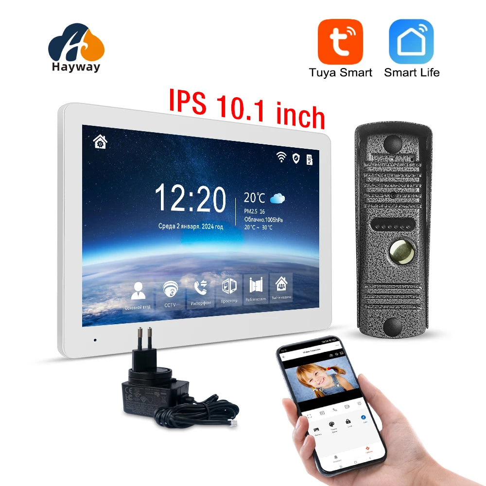 Hayway Tuya Wireless Video intercom Kit 10 "IPS Full Touch Screen 1080P Camera With Mobile Detection Support one-key Unlock