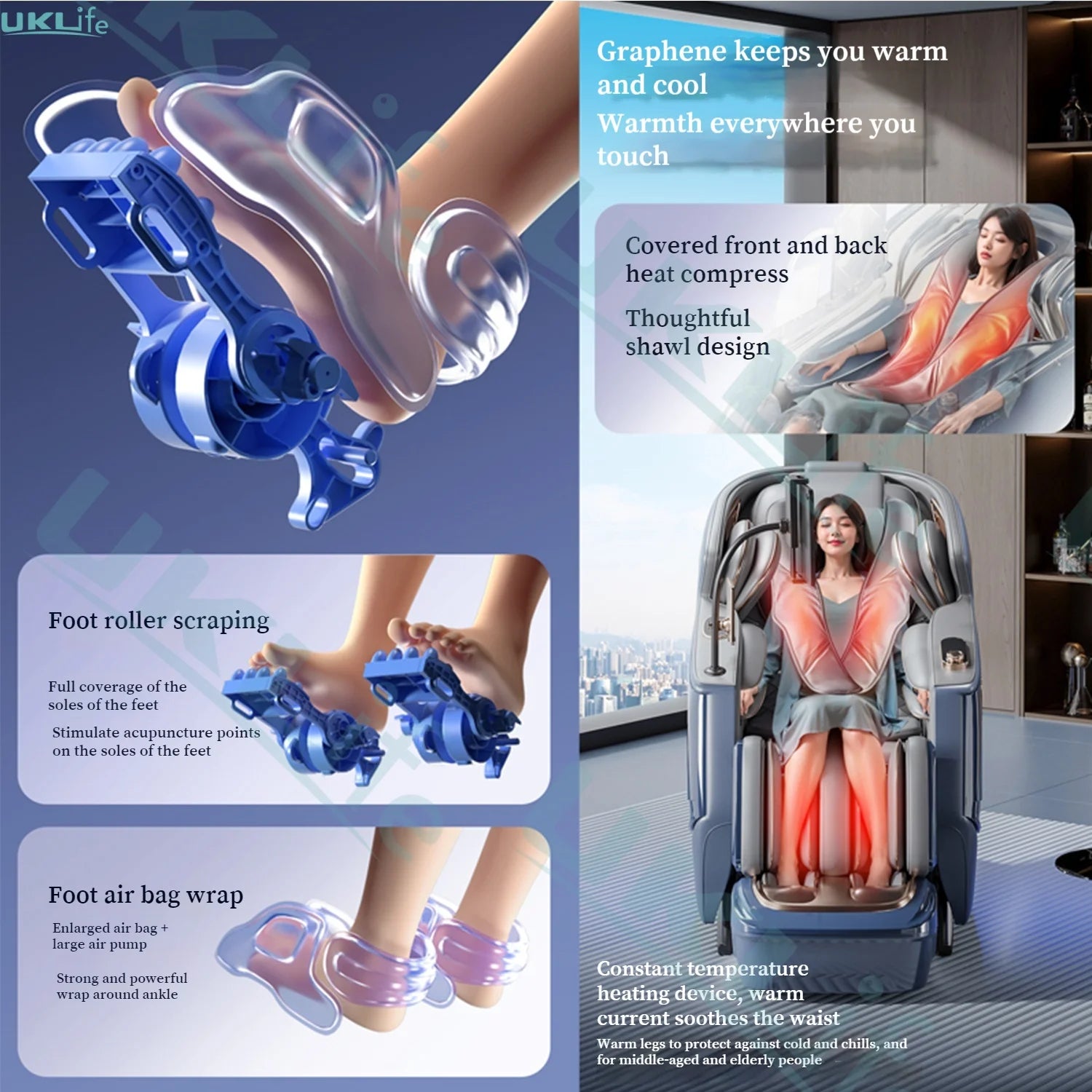 Zero Gravity SL-Track Massage Chair - Full Body Muscle Relief White/Blue Massage Chairs Tidesmit