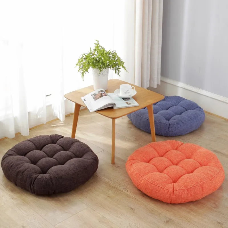 Thick Tufted Seat Cushion Natural Linen Round Floor Pillow Seating Cushion Home Décor Pouf for Meditation Yoga For Adult Kid Pad