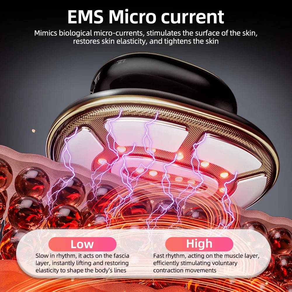 4-in-1 cordless EMS RF body slimming massager with LED light and micro-current for skin tightening and fat reduction.