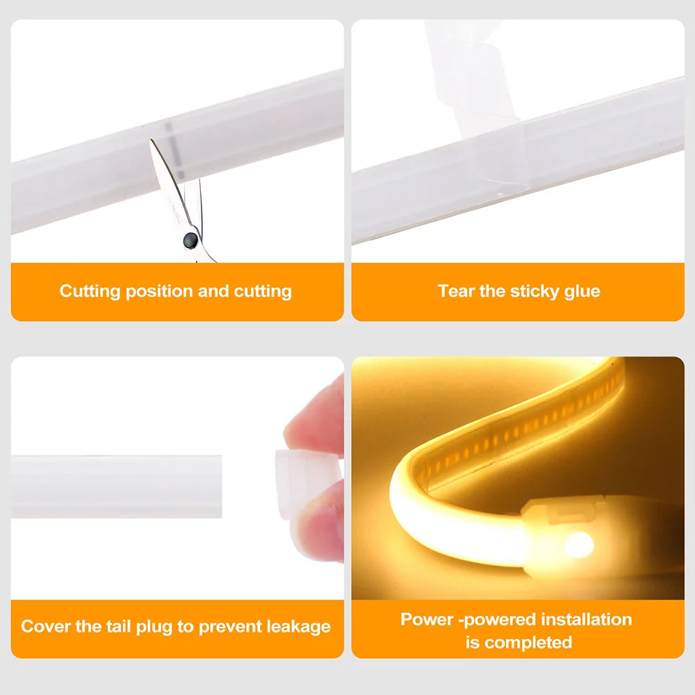 Wall Touch COB LED Neon Strip Light Wifi Bluetooth 23key Remote Control 220V Dimmer Power Kit 5m 10m 20m 40m 0.5m 240LED/m Flex