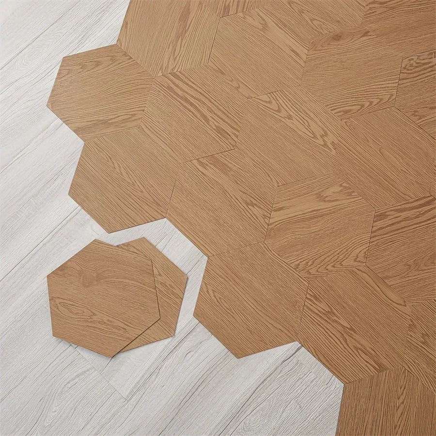 Hexagon Wood Grain Peel and Stick Floor Tiles Self Adhesive Waterproof Vinyl Wall Tile for Kitchen Bathroom Living Room Bedroom