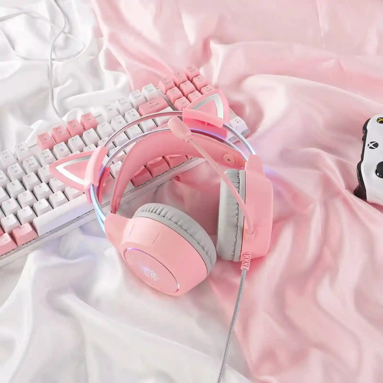Pink Cat Ear Gaming Headset | Wireless Over-Ear Headphones with Mic Tidesmit
