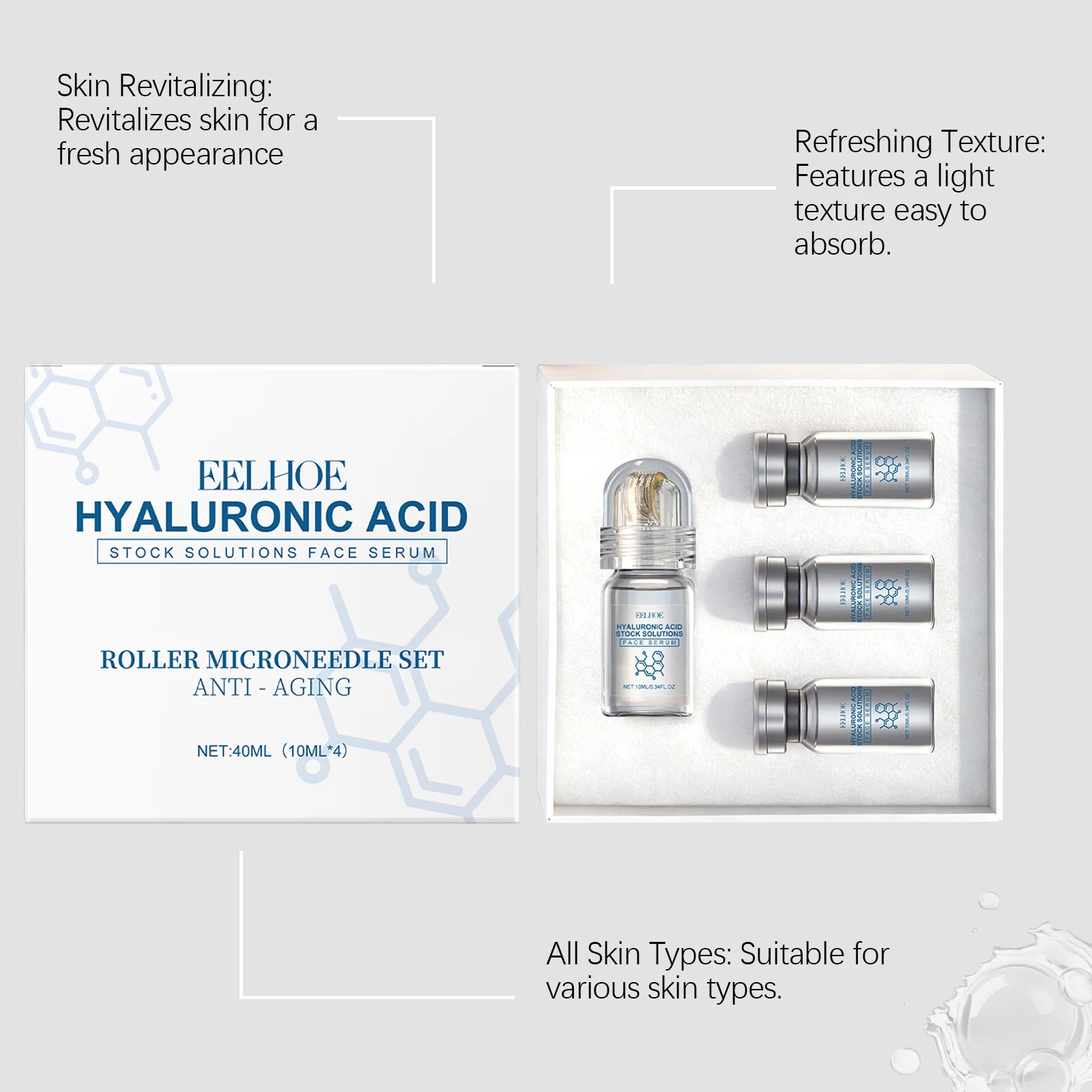 Tidesmit Niacinamide Microneedle Facial Serum Kit with 0.25mm Derma Roller for Deep Skin Moisturizing