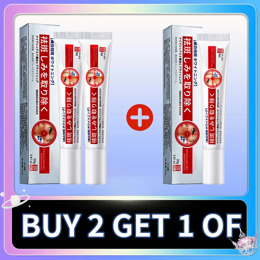 Two whitening spot treatment creams in 20g white squeeze tubes with silver boxes featuring red target graphics.