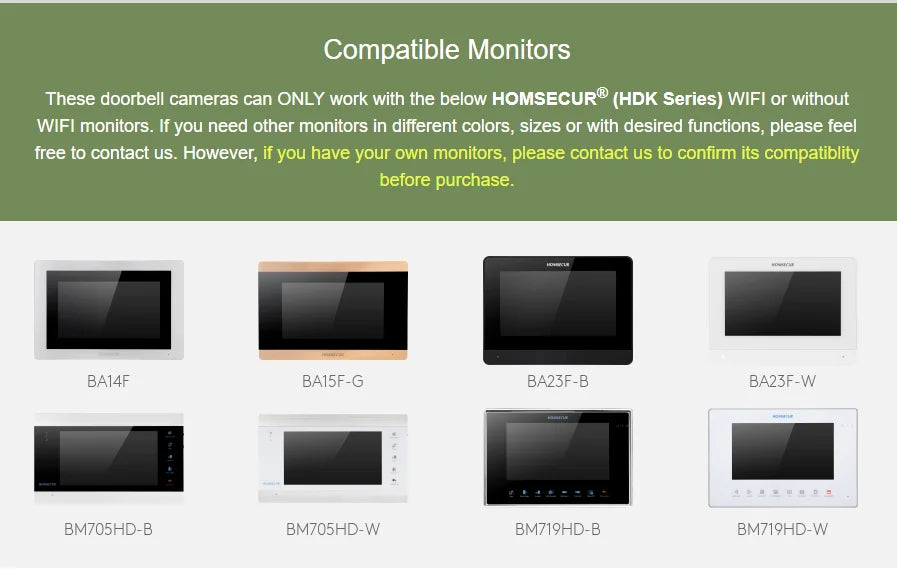 (Not Standalone) HOMSECUR 84217EPC-CR-FHD IP65 Doorbell Camera RFID Access For HDK Video Doorphone Intercom Door Bell
