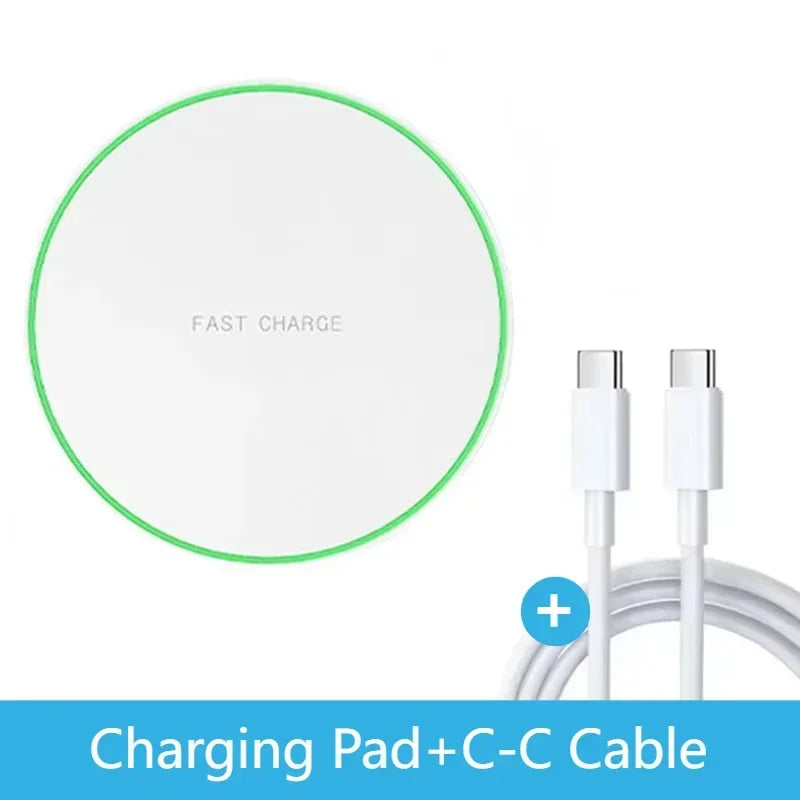 Wireless Charger Pad - Qi Certified Fast Charging Station White C-C Cable Tidesmit