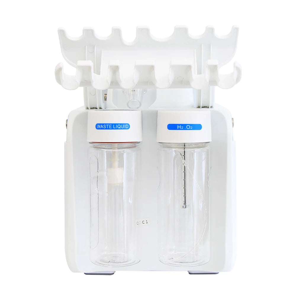 7-in-1 white water dermabrasion facial machine with waste liquid and H2O2 canisters for professional spa skin care.
