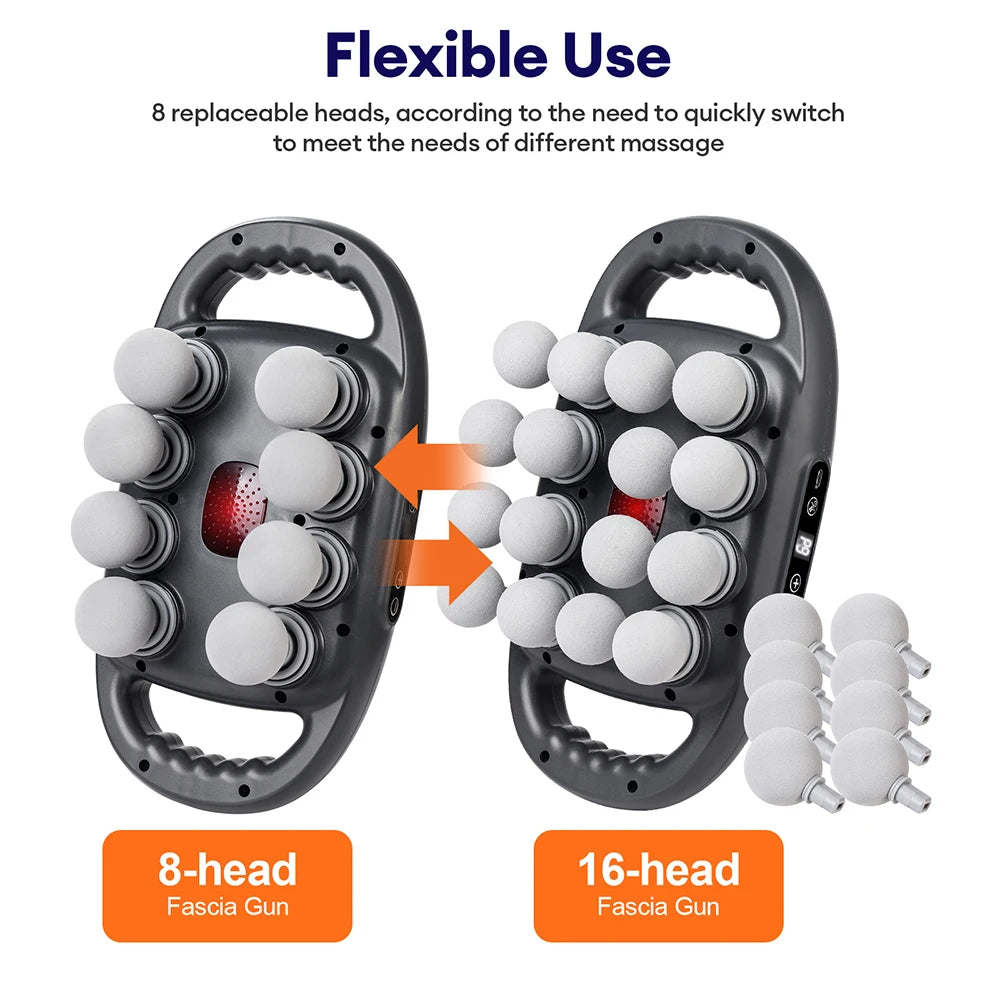 Deep Tissue Massage Gun Grey - 16 Head Portable Muscle Recovery Tool Relaxation Treatment Tidesmit