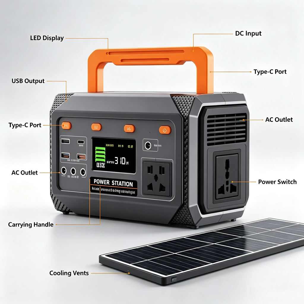 300W Portable Solar Energy Storage Power Station, Outdoor Mobile Photovoltaic Generator, 230V Output for Camping Travel Home Use