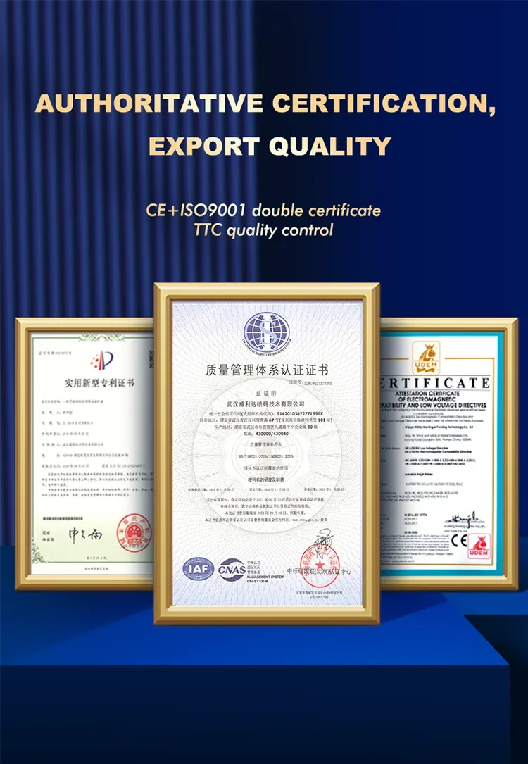Certification document set displayed in gold frames for quality assurance