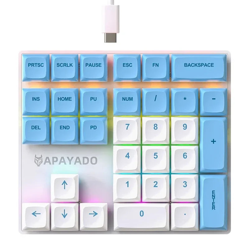 K33 Wired Mechanical Numeric Keypad With Multi-color Lights  Suitable for Finance, Business, 33-Key Laptop Numeric Keyboard
