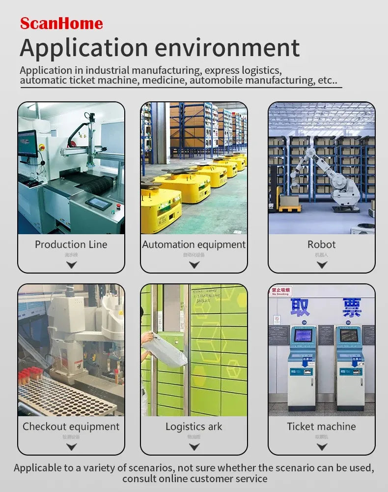 Fixed-mount barcode scanner used in industrial and logistics application scenes