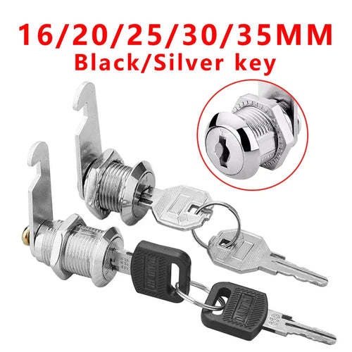 Cabinet lock cylinder set with black keys and silver metal latch, rotary cam style.