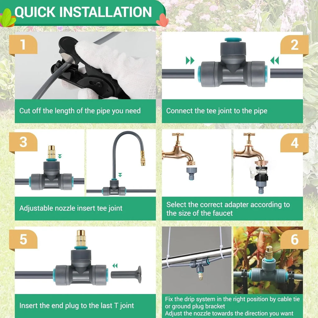 Automatic drip irrigation kit installation parts with tee joints and cable ties