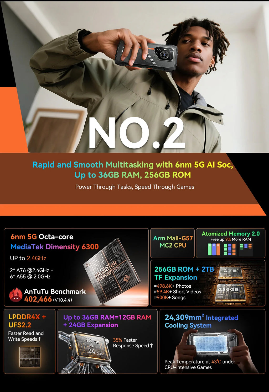 Blackview OSCAL PILOT 3 5G AI Rugged Smartphone MTK 6300, 6.78" 2.4K Display 120Hz, 12GB 256GB, 7500Amh Battery Phone,Android15