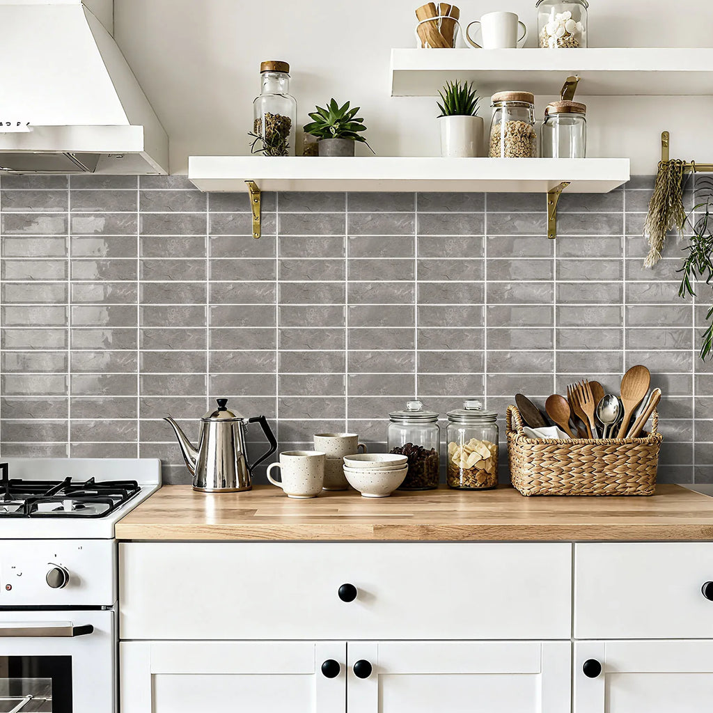 Grey Marble 3D Self Adhesive Wall Tile Stickers 30×15cm Waterproof Peel Stick Backsplash Tiles for Kitchen Bathroom Decor