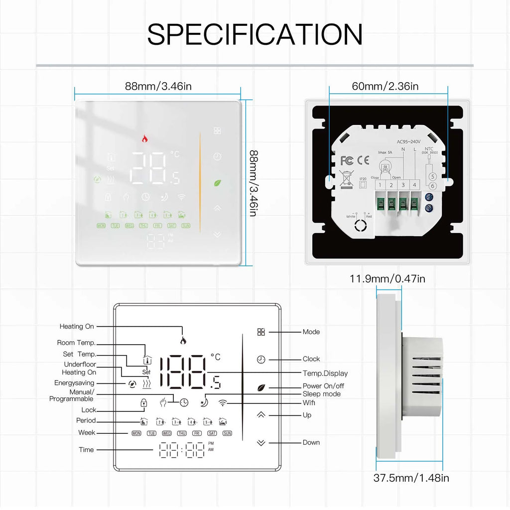 Zigbee Smart Thermostat for Floor Heating - App-Controlled Humidity Tidesmit