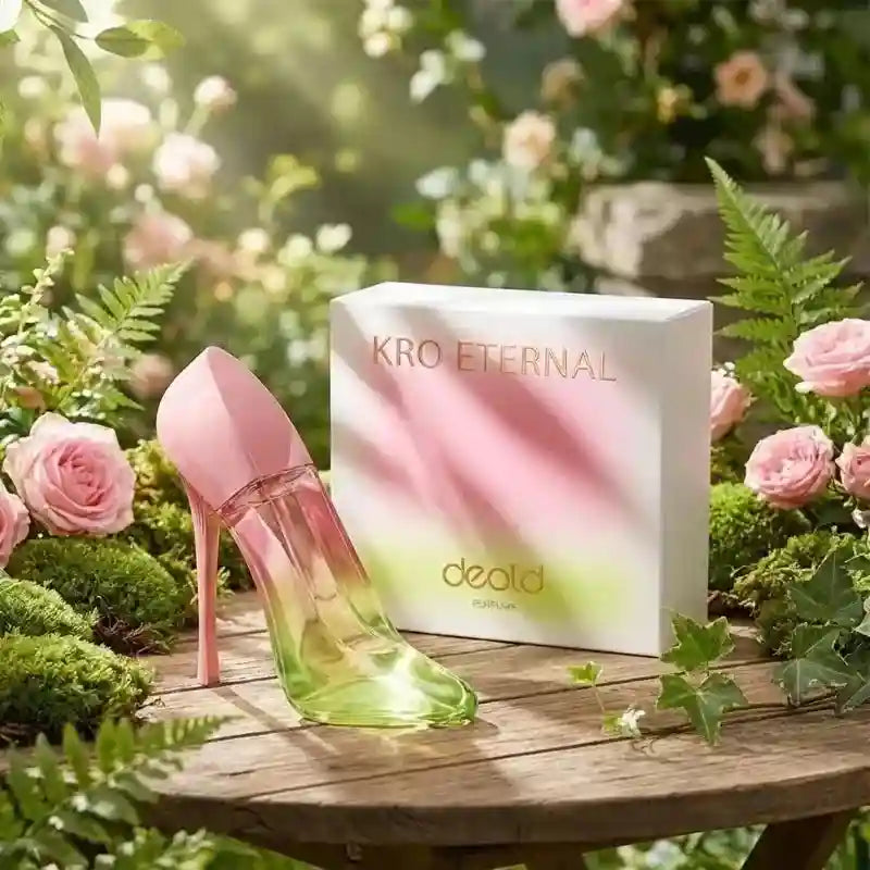 KRO ETERNAL by Deold: 50ml women’s luxury musk perfume in an elegant pink gradient high-heel bottle. Long-lasting scent.