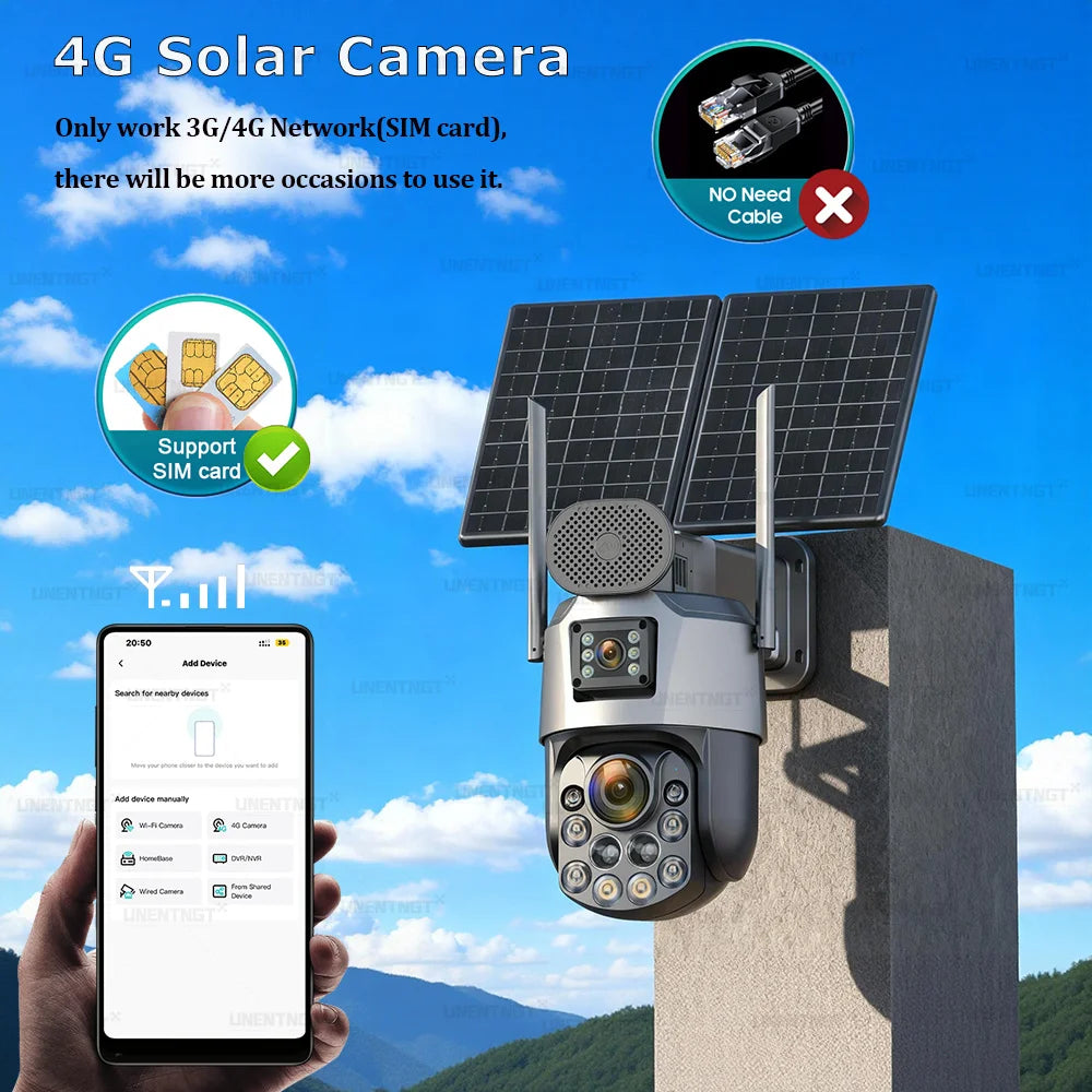 AOV 24/7 Recording Solar Cameras 60X Optical Zoom Dual Lens Surveillance 4G/eSIM Outdoor AI Human Tracking Security PTZ Camera