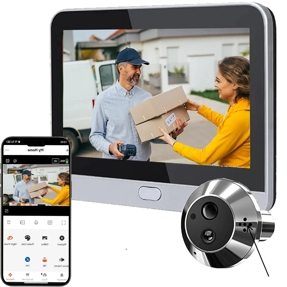 Two Way Talk Security Tuya Smart 2.4G Wifi Peepholes Door Intercom 140° Wide Angle Battery Powered 3MP Video Door  Camera