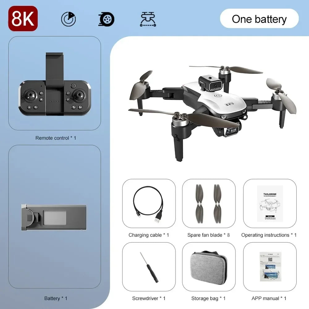 Camera Drone with Obstacle Avoidance - Foldable 8K GPS Quadcopter White Dual 8K 1B Tidesmit
