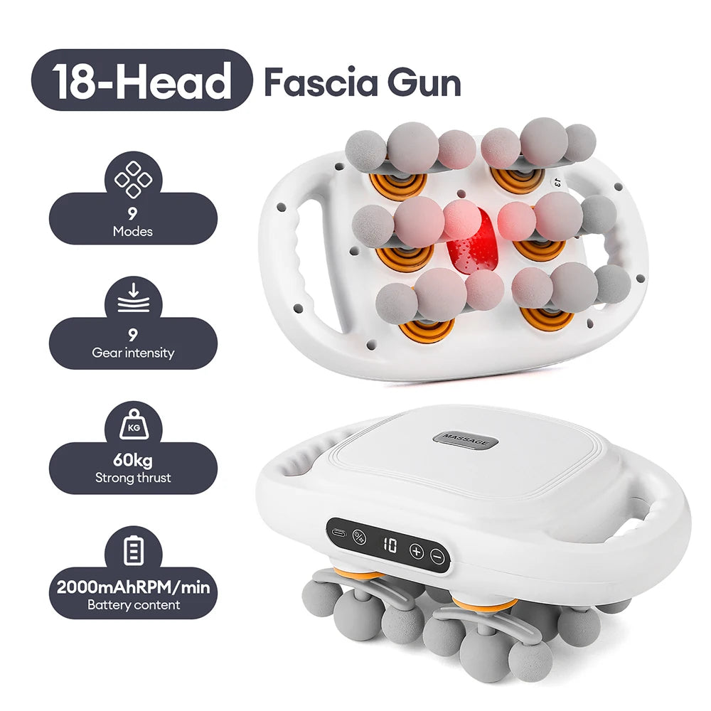 Deep Tissue Electric Massager - Professional Muscle Recovery Device Body Shaping Massage Equipment 18 head-white China