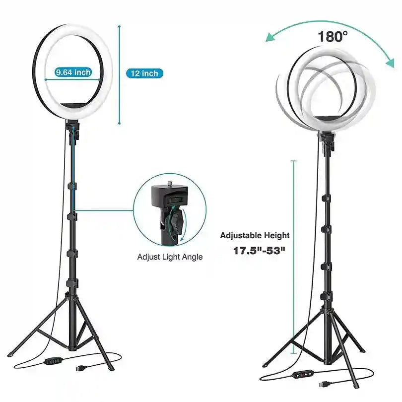 12 Inch LED Ring Light with Adjustable Tripod for Content Creation Tidesmit