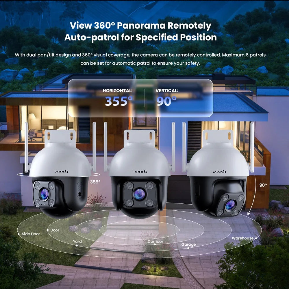 Tenda 4MP Outdoor Wi-Fi Pan/Tilt Camera CH7-WCA Full-Color 360° Visual Coverage Night Vision AI Motion Detection Smart Alarm