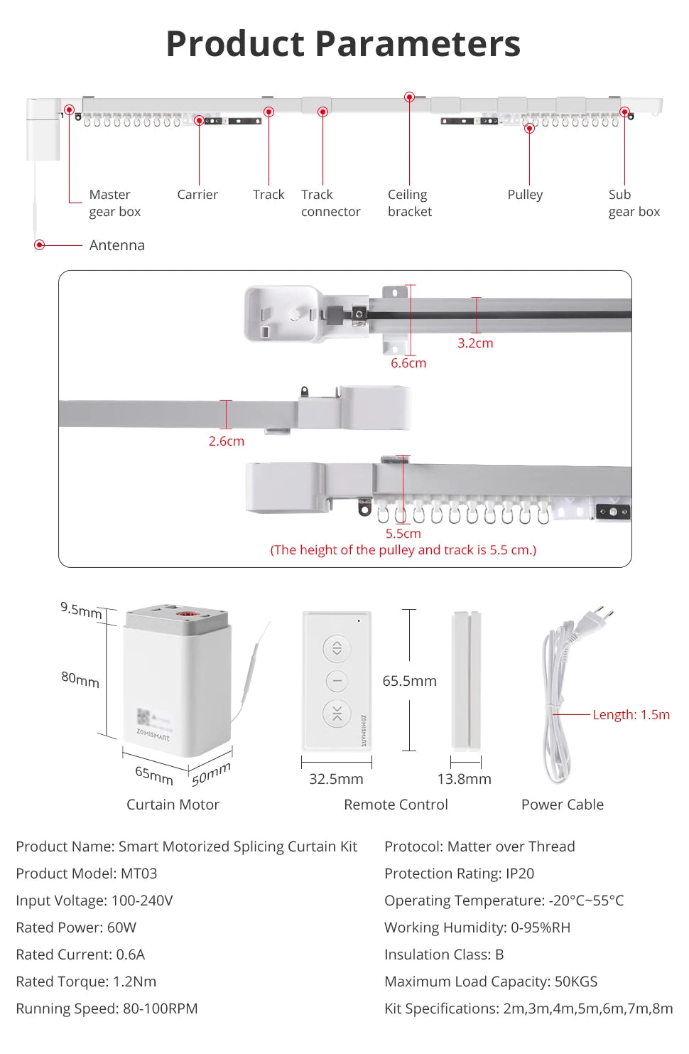Matter Thread Smart Electric Curtain Motor for Automated Home Track Systems Tidesmit