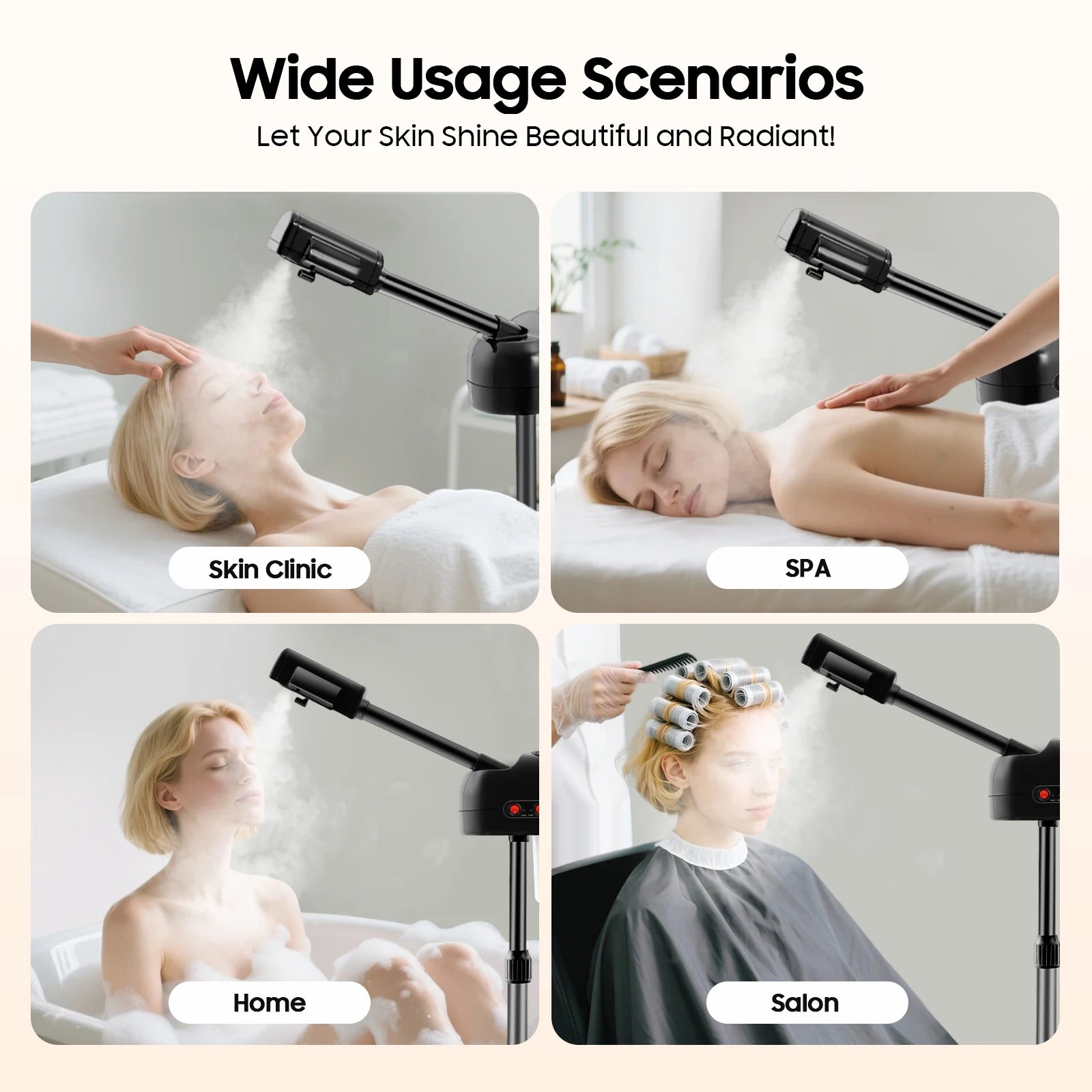800W adjustable facial steamer and hair spray machine for spa, salon, or home use to clean pores and hydrate skin.
