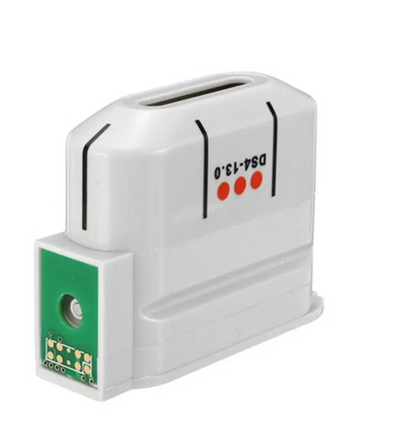 White rectangular HIFU machine replacement cartridge with a green circuit board connector labeled "DS4-13.0".