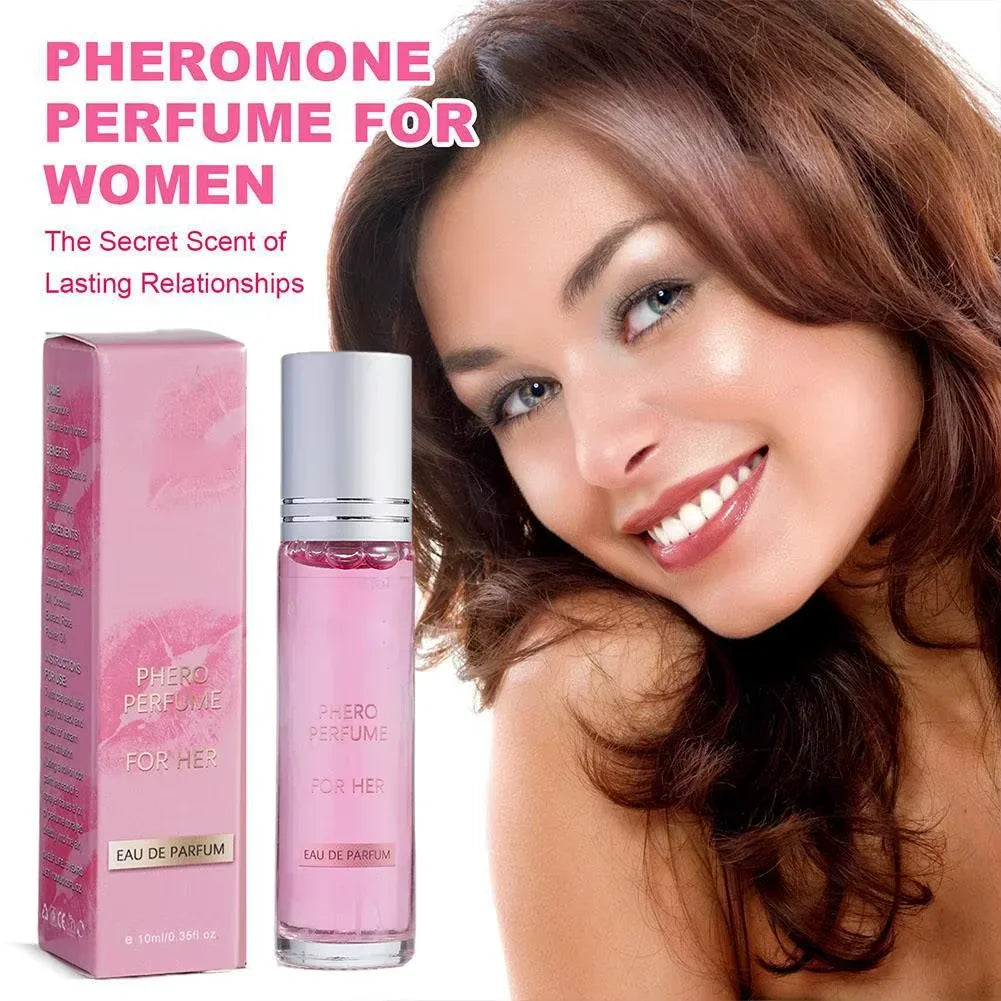 Flirting Pheromone Eau de Parfum for women in a slim roll-on bottle. Long-lasting, sexy floral scent, 10ml size.