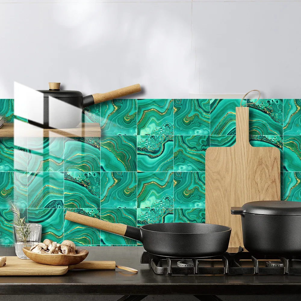 10pcs Crystal Tile Wall Stickers Self-Adhesive Kitchen Tiles PVC Backsplash Stickers Peel and Stick Bathroom Faux Stone Effect
