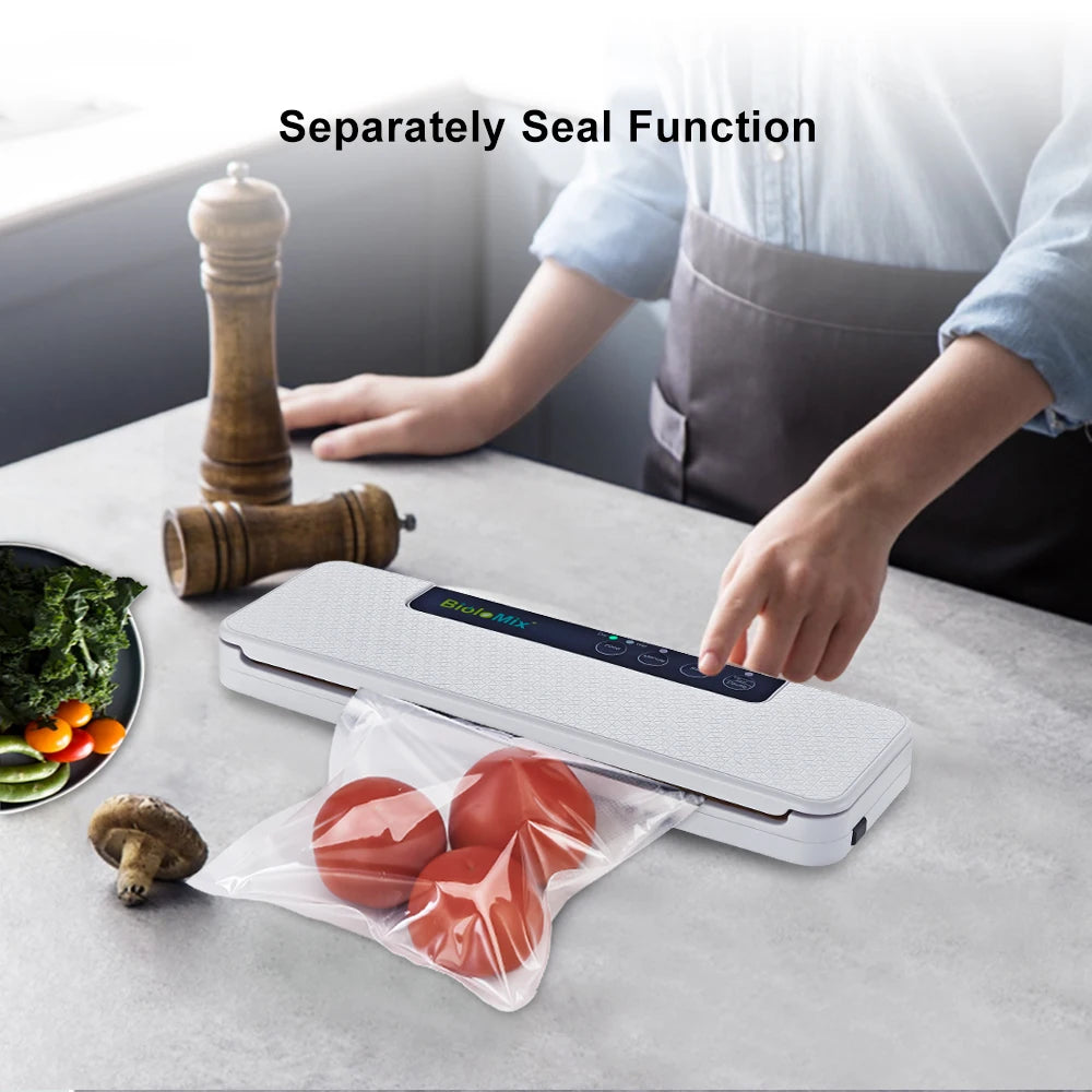 BioloMix Automatic Food Vacuum Sealer Wet or Dry Food Saver Packing Machine with 10pcs Free Bags for Sous Vide White/Black W230