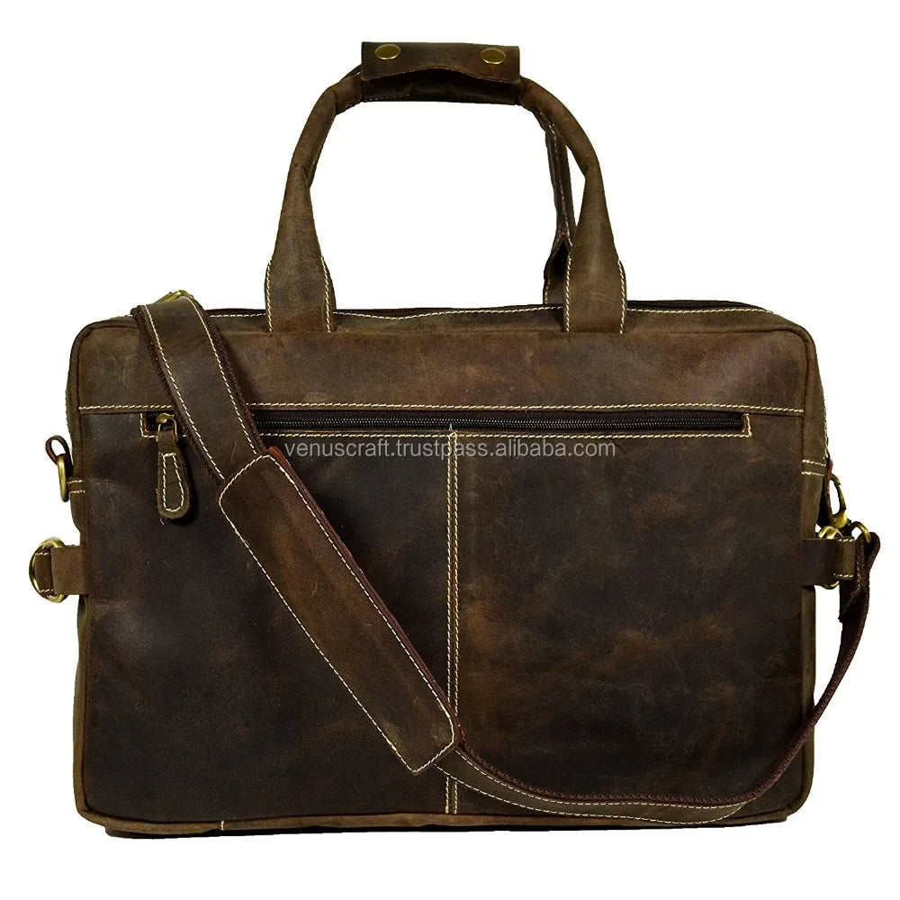 Handmade Luxury Travel 100% Genuine Leather Messenger Rustic Brown Briefcase Sling Office Business Shoulder Laptop Bag For Men's