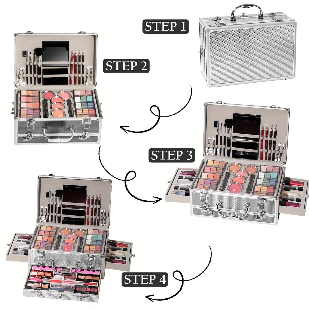 106pcs Professional Makeup Kit Complete Set with Eyeshadow Palette (warm & cool tones), Lipstick, Mascara, Lip Liner, Brushes & Applicators - Full-Size Collection for Beginners/Pros, Wedding, Photoshoot, Daily Use - Luxury Tidesmit