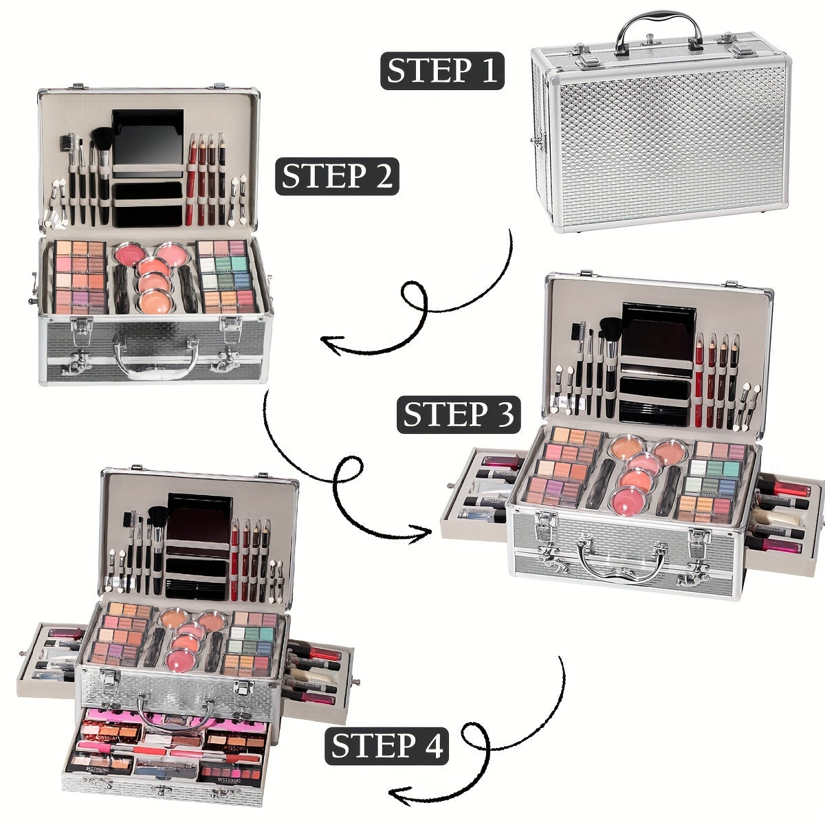 106pcs Professional Makeup Kit Complete Set with Eyeshadow Palette (warm & cool tones), Lipstick, Mascara, Lip Liner, Brushes & Applicators - Full-Size Collection for Beginners/Pros, Wedding, Photoshoot, Daily Use - Luxury Tidesmit