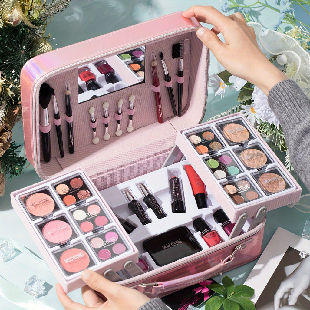 All-in-One Complete Makeup & Nail Kit Gift Set with Cosmetics (Nail Polish, Mascara, Eyeshadow) - Full Range Face, Eye & Lip Product Line, Multi-Functional Beauty Box with Brushes & Mirror - Perfect Birthday/Christmas/Holiday Tidesmit