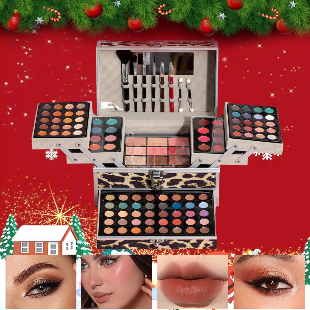 126pcs All-in-One Complete Makeup Kit with Portable Case - Professional & Beginner-Friendly Beauty Set, 126 Cosmetics & Tools (Foundation, Eyeshadow, Lipstick, Highlighter) in Leopard Print Gift Box, Ideal for Weddings/Specia Tidesmit