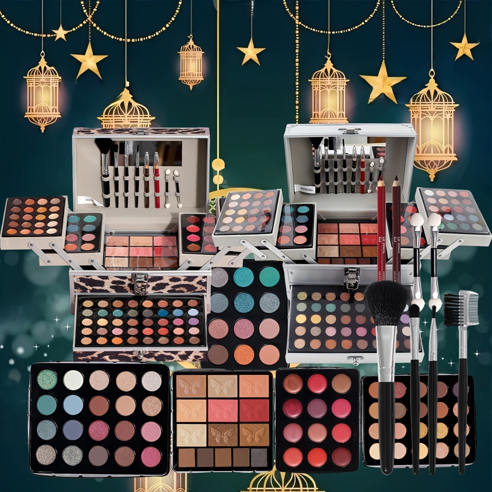 127pcs Portable Cosmetic Set | Leopard Print Gift Box with Lipstick, Eye Shadow, Highlight Powder, Rainbow Color Cosmetics, Includes Cosmetic Tools and Case, Ideal for Gifting Tidesmit