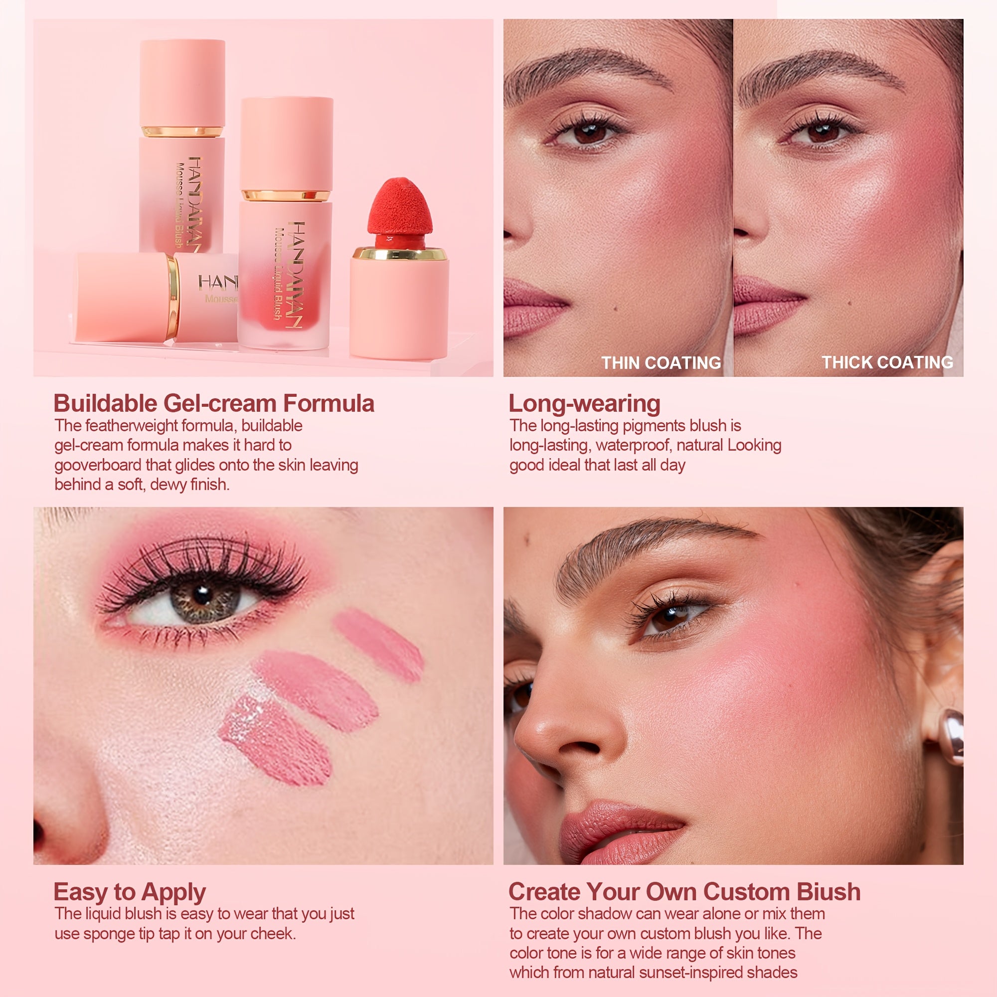 Liquid Cream Blush Set - Long-Lasting Matte Finish, 2-Piece Kit Permanent Makeup Machines Tidesmit