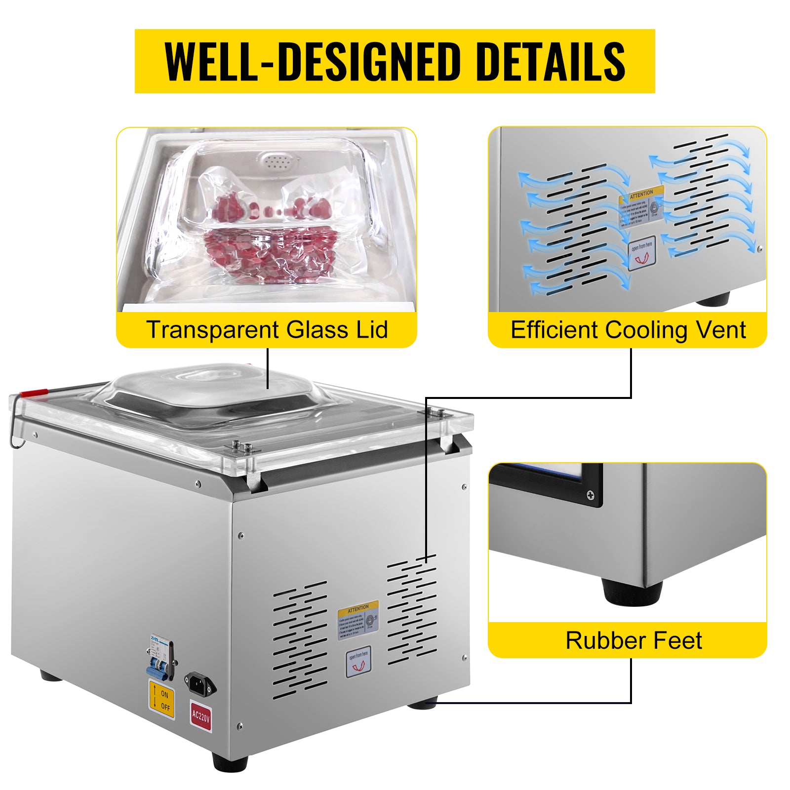 SucceBuy DZ-260C Chamber Vacuum Sealer Kitchen Food Packing Sealing Machine 110V Packaging for Food Saver Home Commercial Using
