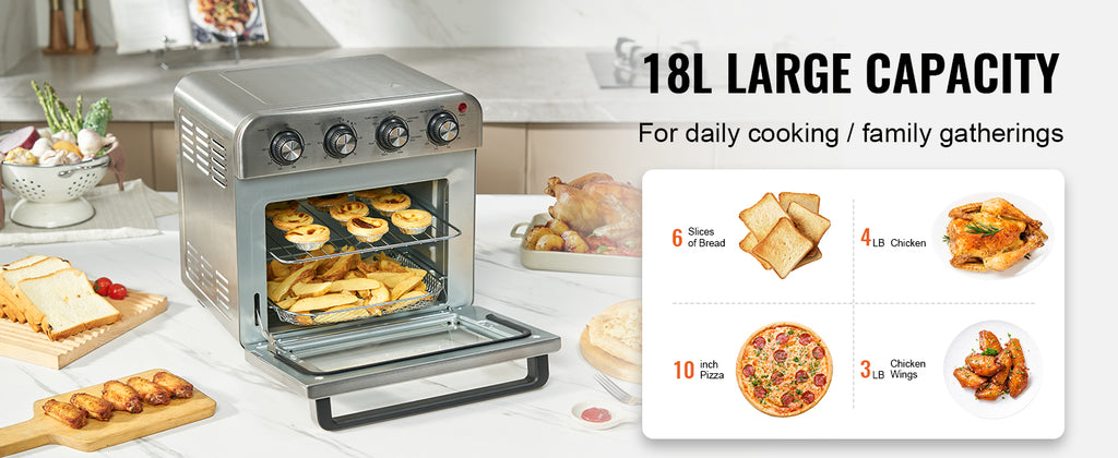 SucceBuy 18L 1700W Air Fryer Toaster Oven Stainless Steel Toaster Ovens Countertop Combo with Grill Home and Commercial Use