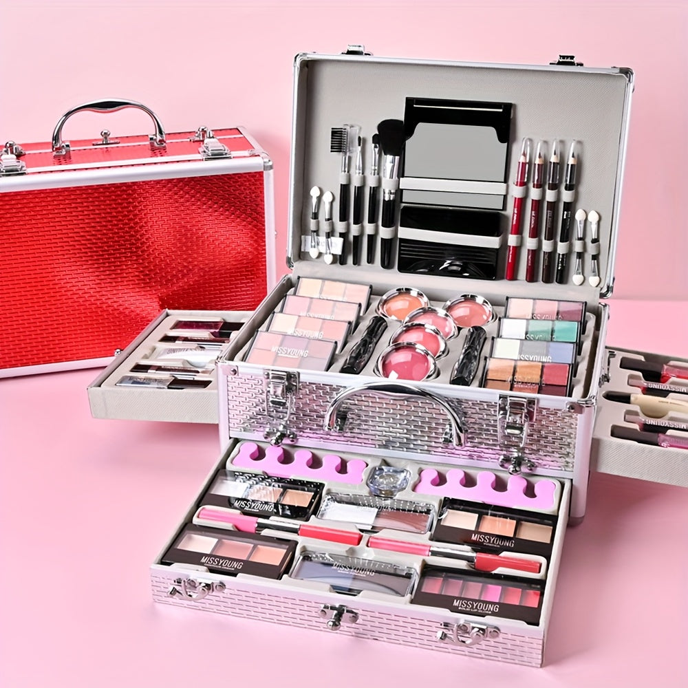 106pcs Professional Makeup Kit Complete Set with Eyeshadow Palette (warm & cool tones), Lipstick, Mascara, Lip Liner, Brushes & Applicators - Full-Size Collection for Beginners/Pros, Wedding, Photoshoot, Daily Use - Luxury Tidesmit