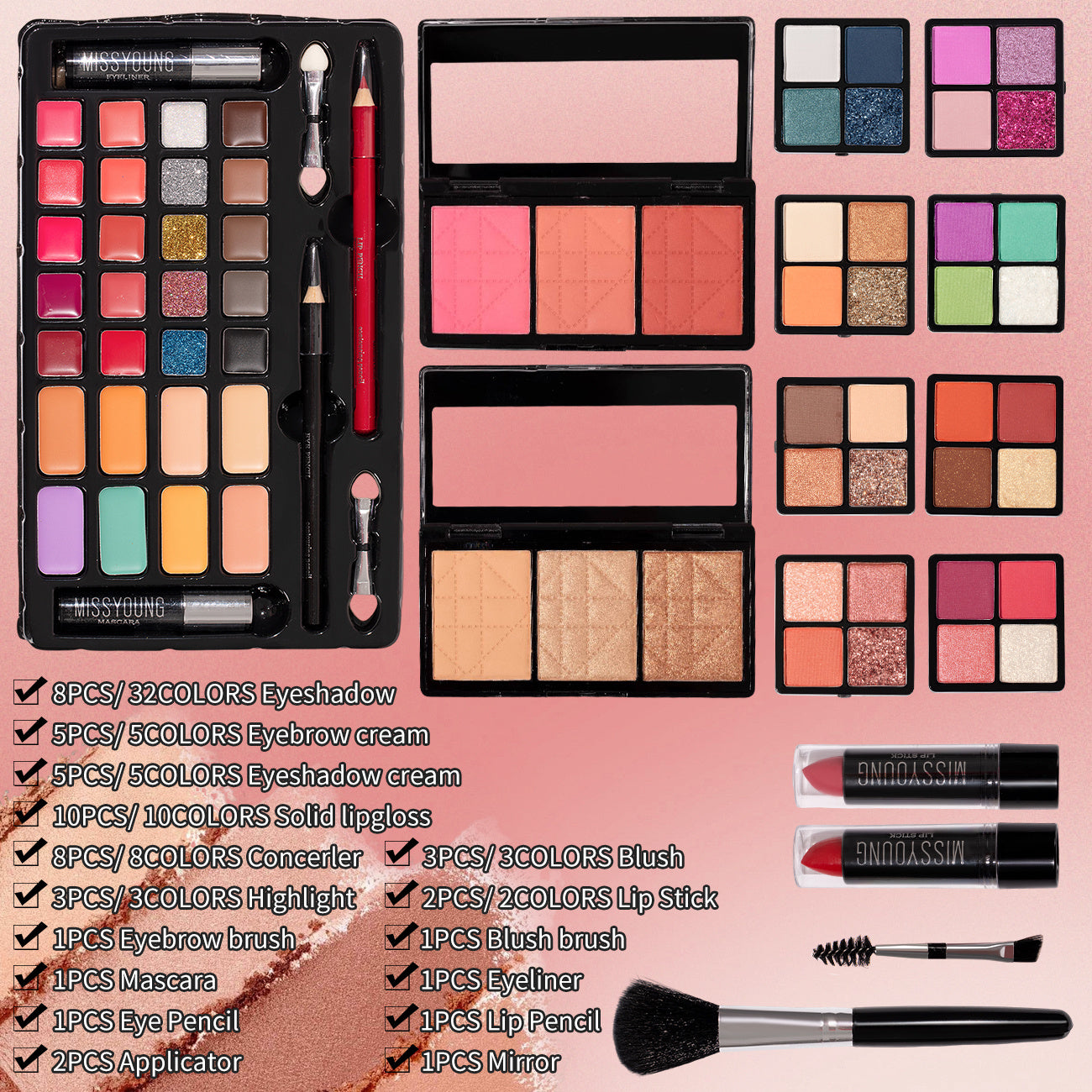 Premium Step Makeup Set - All-in-One High-Show Color Makeup Essentials with Blush, Eyeshadow, Eyeliner, Highlighter, Lip Gloss, Brushes - Long-Lasting Anti-Smudge Formula, Travel & Party Makeup Kit For Women & Teens, Makeup E Tidesmit