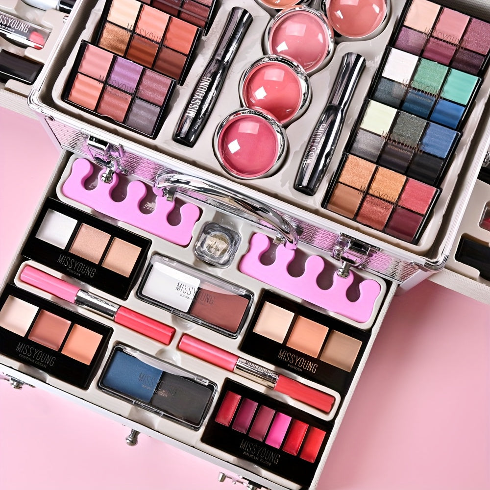 106pcs Professional Makeup Kit Complete Set with Eyeshadow Palette (warm & cool tones), Lipstick, Mascara, Lip Liner, Brushes & Applicators - Full-Size Collection for Beginners/Pros, Wedding, Photoshoot, Daily Use - Luxury Tidesmit