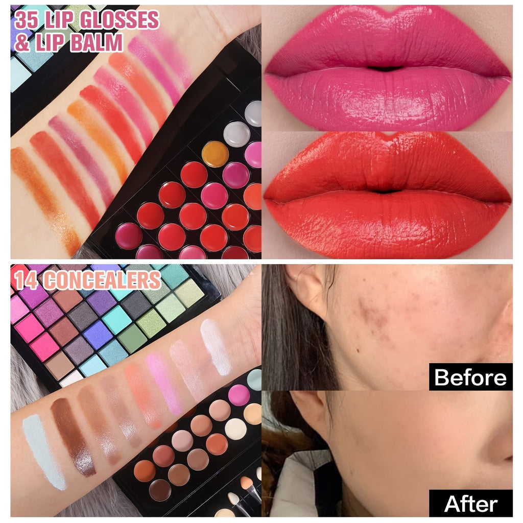 177 Colorful Makeup Palette Kit with Brushes, Lipsticks, and Eye Shadows - Matte, Satin and Natural Finish, Vibrant Mix of Cool and Warm Tones, High-Long-Lasting Formula, Perfect for Professional and Everyday Makeup, Wide Ran Tidesmit