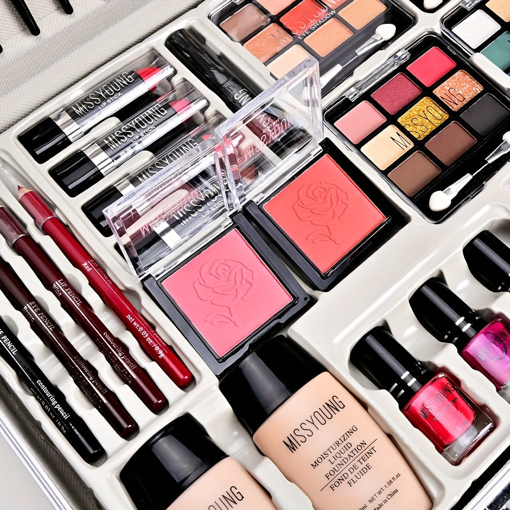 All-In-One Luxury Makeup Kit - Professional Complete Beauty Set with Highly Pigmented Eyeshadow, Blush, Highlighter, Lipstick, Brushes & More in Portable Case - Travel-Friendly One-Stop Collection for Women (Gift Box) Tidesmit