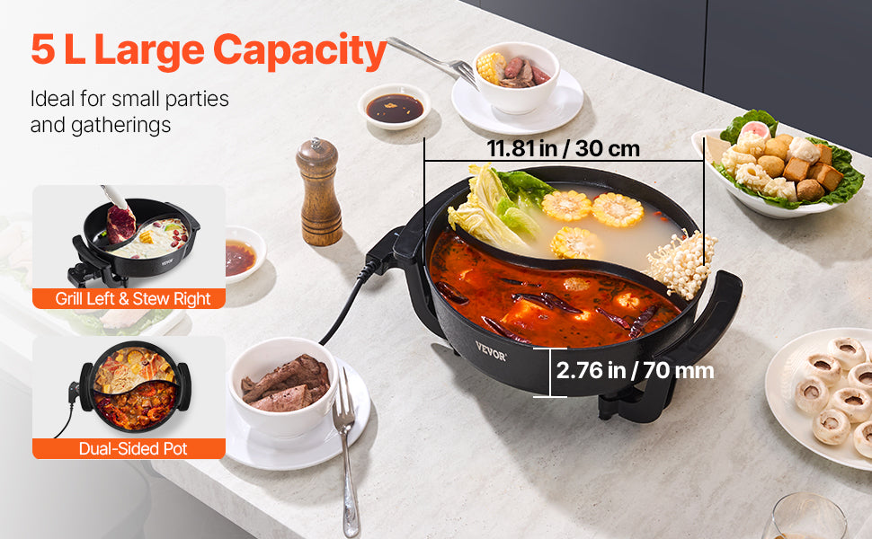 Large-capacity electric hot pot with glass lid and simmering dual broth